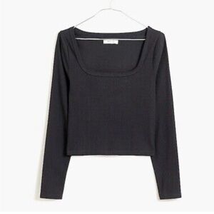 NEW Madewell Square-Neck Long-Sleeve Crop Tee in Sleekhold Size S Black